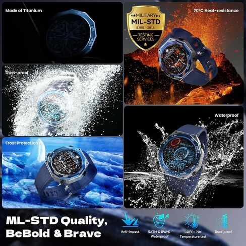 Military Smart Watch for Men Answer/Make Calls 680mAH 50M Waterproof 1.45" AMOLED Tactical Outdoor Fitness Tracker 123 Sports Smartwatch Blood Pressure SpO2 Heart Rate Sleep Monitor for Android iPhone in Saudi Arabia