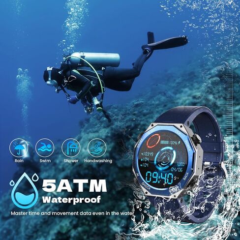 Military Smart Watch for Men Answer/Make Calls 680mAH 50M Waterproof 1.45" AMOLED Tactical Outdoor Fitness Tracker 123 Sports Smartwatch Blood Pressure SpO2 Heart Rate Sleep Monitor for Android iPhone in Saudi Arabia