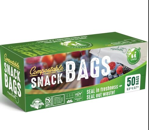 UNNI Compostable Storage Bags, Gallon, Resealable Compostable Food Storage Bags,100 Count,10.5 x 10.7 inches,Earth Friendly Highest ASTM D6400,US BPI, CMA & Europe OK Compost Certified, San Francisco in Kuwait