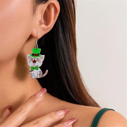St. Patrick's Day Earrings for Women Girls Irish Shamrock Animal Dog Cat Dangle Earrings Green Clover Hat Horseshoe Drop Festival Earrings Good Luck Jewelry Gift (St. Patrick's Day Dog 3) in Saudi Arabia