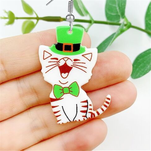 St. Patrick's Day Earrings for Women Girls Irish Shamrock Animal Dog Cat Dangle Earrings Green Clover Hat Horseshoe Drop Festival Earrings Good Luck Jewelry Gift (St. Patrick's Day Dog 3) in Saudi Arabia
