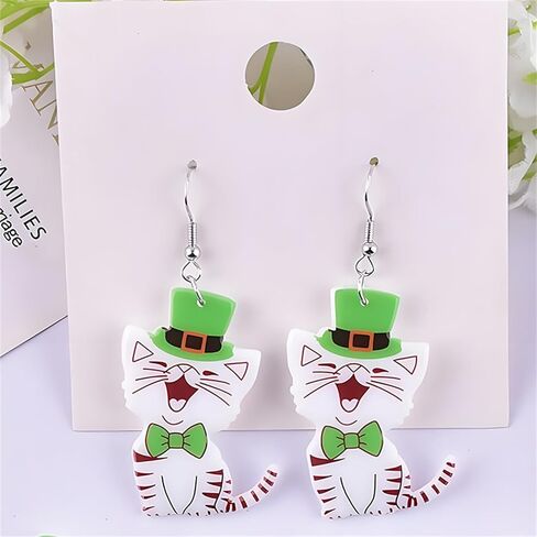 St. Patrick's Day Earrings for Women Girls Irish Shamrock Animal Dog Cat Dangle Earrings Green Clover Hat Horseshoe Drop Festival Earrings Good Luck Jewelry Gift (St. Patrick's Day Dog 3) in Saudi Arabia