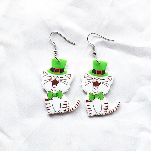 St. Patrick's Day Earrings for Women Girls Irish Shamrock Animal Dog Cat Dangle Earrings Green Clover Hat Horseshoe Drop Festival Earrings Good Luck Jewelry Gift (St. Patrick's Day Dog 3) in Saudi Arabia