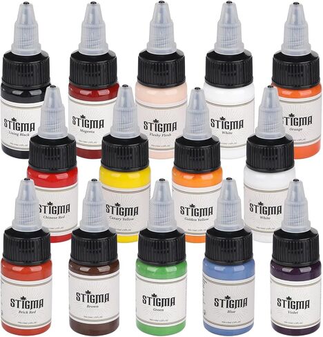 STIGMA Tattoo Ink Set 15 ml 1/2oz 14 Bottles Tattoo Pigment Set 14 Color Superior Tattoo Ink Set Tattoo Supplies TI4003-15-14 in Kuwait