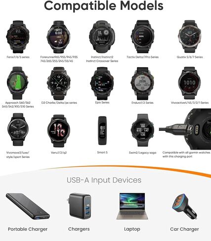 Charger Adapter for Garmin Watch with USB-C Port and iPhone Port, Garmin Charging Cable Converter Compatible with Garmin Fenix 7/7S/7X/6S/6/6X/5S/5/5X, Instinct 1/2/2S, Forerunner, and More Series in Saudi Arabia