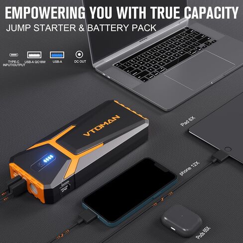 VTOMAN X3 Jump Starter with Air Compressor, 3000A Car Jump Starter Battery Pack with 150PSI Tire Inflator,12V Battery Jumper Starter Portable Jump Box(8.5L Gas/6L Diesel)with Large LCD Display, Lights in Saudi Arabia