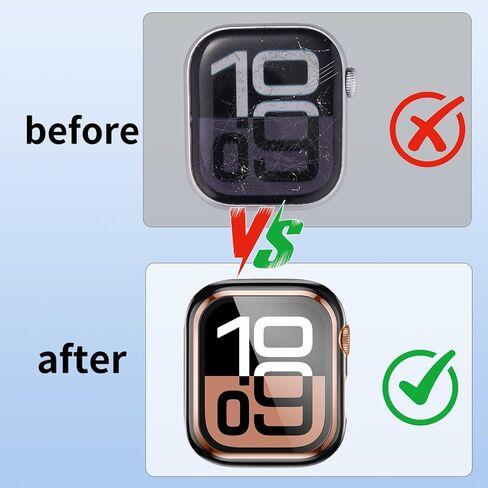 Compatible with Apple Watch Cover Series 10 42mm (2024) built in Tempered Glass Screen Protector, 2 Pack Anti-Scratch Case for iWatch (black&white/rose gold edge) in Kuwait