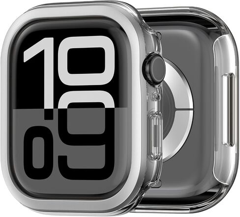 AMANECER Hard Clear PC Case Compatible with Apple Watch Series 10 46mm, Anti-Fall Rugged Bumper with Thickened Bezel Cover, Fingerprint-Resistant Original Touch Protector for iWatch s10 - Silver in Saudi Arabia