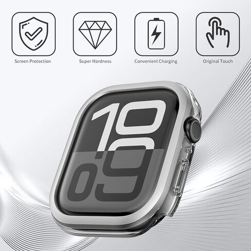 AMANECER Hard Clear PC Case Compatible with Apple Watch Series 10 46mm, Anti-Fall Rugged Bumper with Thickened Bezel Cover, Fingerprint-Resistant Original Touch Protector for iWatch s10 - Silver in Saudi Arabia
