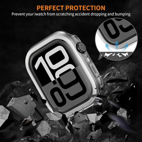 AMANECER Hard Clear PC Case Compatible with Apple Watch Series 10 46mm, Anti-Fall Rugged Bumper with Thickened Bezel Cover, Fingerprint-Resistant Original Touch Protector for iWatch s10 - Silver in Saudi Arabia
