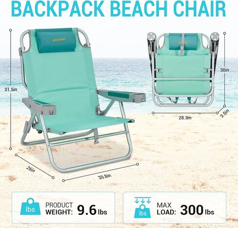 #WEJOY Backpack Beach Chairs for Adults Portable Lightweight Aluminum Folding 5 Position Reclining Camping Chair with Cup Holder Padded Pillow for Outdoor Lawn Picnic Sports (#CF 1 Pack Cyan) in Saudi Arabia