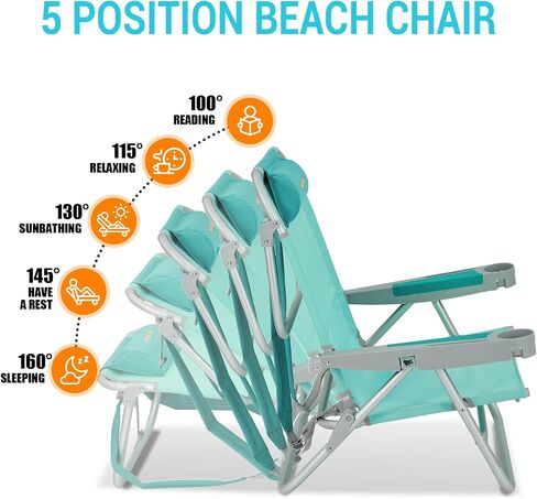 #WEJOY Backpack Beach Chairs for Adults Portable Lightweight Aluminum Folding 5 Position Reclining Camping Chair with Cup Holder Padded Pillow for Outdoor Lawn Picnic Sports (#CF 1 Pack Cyan) in Saudi Arabia