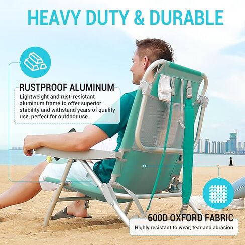#WEJOY Backpack Beach Chairs for Adults Portable Lightweight Aluminum Folding 5 Position Reclining Camping Chair with Cup Holder Padded Pillow for Outdoor Lawn Picnic Sports (#CF 1 Pack Cyan) in Saudi Arabia