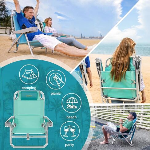 #WEJOY Backpack Beach Chairs for Adults Portable Lightweight Aluminum Folding 5 Position Reclining Camping Chair with Cup Holder Padded Pillow for Outdoor Lawn Picnic Sports (#CF 1 Pack Cyan) in Saudi Arabia