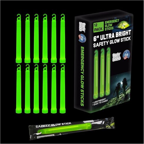 عصي توهج في حالات الطوارئ - 12 مصابيح كيميائية مملوءة بشكل فردي من الدرجة العسكرية - 12 ساعة من الإضاءة التكتيكية العصي للبقاء على قيد الحياة ، والتخييم ، وانقطاع التيار الكهربائي in Kuwait