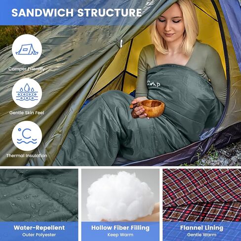 0 Degree Sleeping Bag for Cold Weather,100% Cotton Flannel XXL for Adults Big and Tall Cold Weather Winter Zero Degree Camping,Free Compression Sack in Saudi Arabia