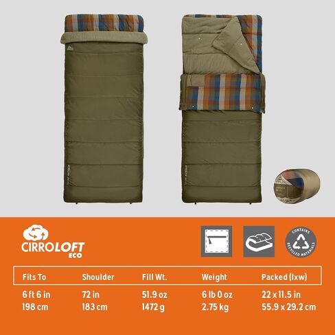 Kelty Wayback Flannel Lined Sleeping Bag, Built in Blanket, Traditional Rectangle Shape, Organic Flannel Cotton Liner, Dual Locking Slide Zips in Saudi Arabia