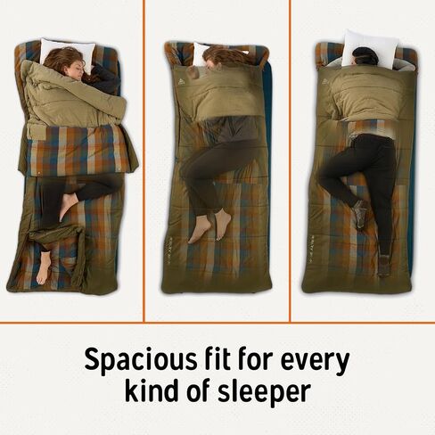 Kelty Wayback Flannel Lined Sleeping Bag, Built in Blanket, Traditional Rectangle Shape, Organic Flannel Cotton Liner, Dual Locking Slide Zips in Saudi Arabia