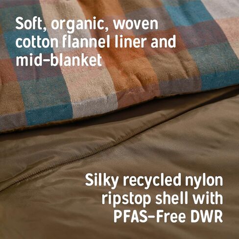 Kelty Wayback Flannel Lined Sleeping Bag, Built in Blanket, Traditional Rectangle Shape, Organic Flannel Cotton Liner, Dual Locking Slide Zips in Saudi Arabia