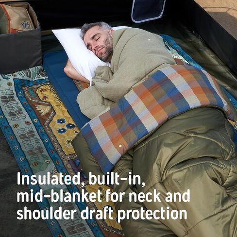Kelty Wayback Flannel Lined Sleeping Bag, Built in Blanket, Traditional Rectangle Shape, Organic Flannel Cotton Liner, Dual Locking Slide Zips in Saudi Arabia