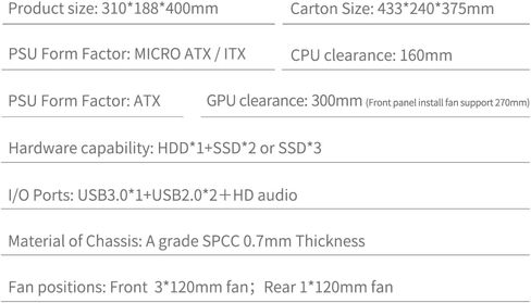 V281 Micro ATX/ITX Computer Case,Multifunctional Pc Case with Handle, Spcc Side Panel Business case, Support 300mm GPU 165mm CPU Cooler (Black) in Saudi Arabia