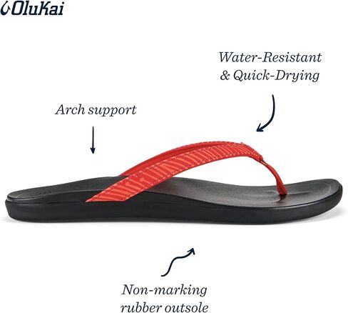 OLUKAI Ho'opio Women's Beach Sandals, Quick-Dry Flip-Flop Slides, Water Resistant & Modern Low Profile Design, All-Day Comfort Fit & Wet Grip Soles, Blue Depth/Stripe, 10 in Kuwait