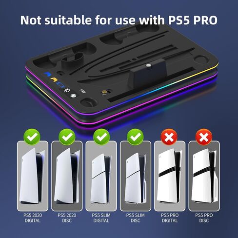 PS5 Cooling Station, Dual Controller & PS Portal Charger Dock with RGB LED | PS5 cooling station charges two controllers and PS Portal together, with 3-speed fans, RGB LED lighting and headset storage in Saudi Arabia