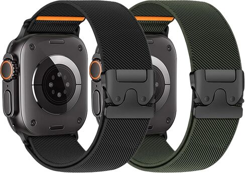Stretchy Bands for Apple Watch Ultra/2 Band 49mm 46mm 45mm 44mm 42mm 41mm 40mm 38mm Men Women,Wide Nylon Elastic Braided Strap & Fabric Cloth Wristband Correa for iWatch Series 10 9 8 7 6 5 4 3 SE 2nd in Kuwait