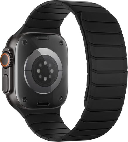 Magnetic Silicone Bands Compatible with Apple Watch 49mm 46mm 45mm 44mm 42mm, Soft Sport Wristband for Men Women Compatible with iWatch Ultra SE Series 10 9 8 7 6 5 4 3 2 1, Black in Saudi Arabia