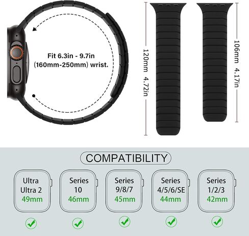 Magnetic Silicone Bands Compatible with Apple Watch 49mm 46mm 45mm 44mm 42mm, Soft Sport Wristband for Men Women Compatible with iWatch Ultra SE Series 10 9 8 7 6 5 4 3 2 1, Black in Saudi Arabia