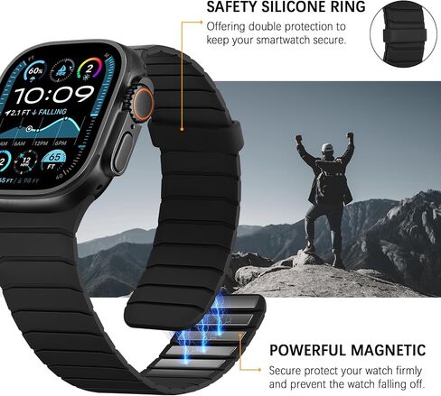 Magnetic Silicone Bands Compatible with Apple Watch 49mm 46mm 45mm 44mm 42mm, Soft Sport Wristband for Men Women Compatible with iWatch Ultra SE Series 10 9 8 7 6 5 4 3 2 1, Black in Saudi Arabia