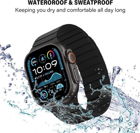 Magnetic Silicone Bands Compatible with Apple Watch 49mm 46mm 45mm 44mm 42mm, Soft Sport Wristband for Men Women Compatible with iWatch Ultra SE Series 10 9 8 7 6 5 4 3 2 1, Black in Saudi Arabia