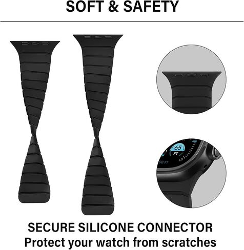Magnetic Silicone Bands Compatible with Apple Watch 49mm 46mm 45mm 44mm 42mm, Soft Sport Wristband for Men Women Compatible with iWatch Ultra SE Series 10 9 8 7 6 5 4 3 2 1, Black in Saudi Arabia