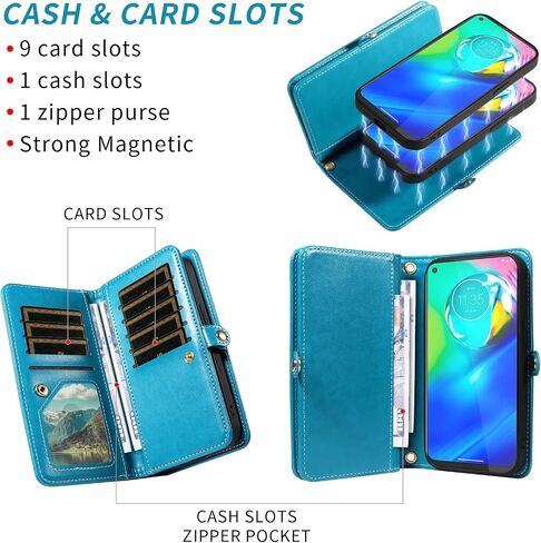 Asuwish Phone Case for Moto G Power 2020 Zipper Wallet Cover Magnetic Disachable Cover مع حامي شاشة زجاجية محفنة Crossbody Lanyard Mandala حامل بطاقة زهرة Motorola Gpower النساء الأزرق in Kuwait