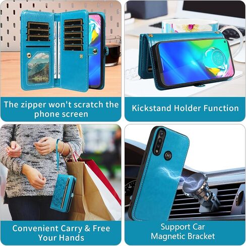 Asuwish Phone Case for Moto G Power 2020 Zipper Wallet Cover Magnetic Disachable Cover مع حامي شاشة زجاجية محفنة Crossbody Lanyard Mandala حامل بطاقة زهرة Motorola Gpower النساء الأزرق in Kuwait