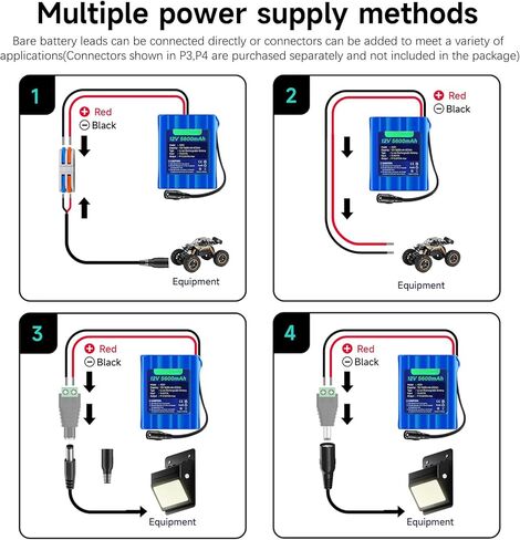 Rechargeable 12V 5600mAh Li-ion Battery, Bare Leads Wire Replacement Battery Pack with Charger Compatible with 12V Devices Robot,RC car, Solar Panels, DIY, LED Light Strip, CCTV Camera etc in Kuwait