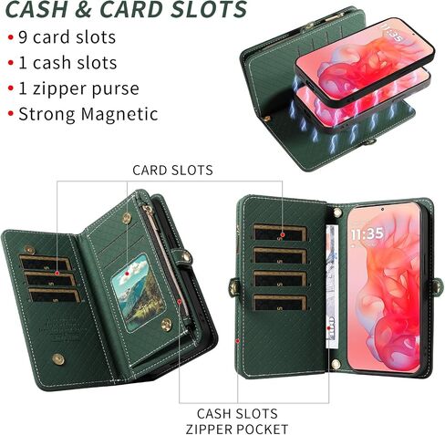 Asuwish Phone Case for Motorola Moto G Stylus 5G 2024 Zipper Wallet Detachable Cell Cover with Tempered Glass Screen Protector Crossbody Lanyard Strap Flip Card Holder Slot G5 Women Men Girls Green in Saudi Arabia