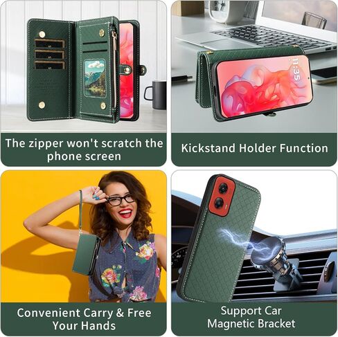 Asuwish Phone Case for Motorola Moto G Stylus 5G 2024 Zipper Wallet Detachable Cell Cover with Tempered Glass Screen Protector Crossbody Lanyard Strap Flip Card Holder Slot G5 Women Men Girls Green in Saudi Arabia