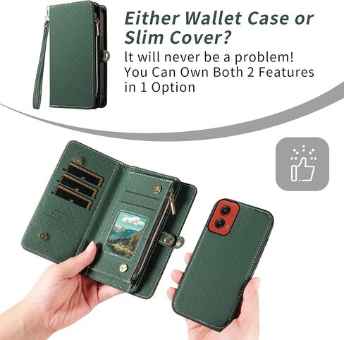 Asuwish Phone Case for Motorola Moto G Stylus 5G 2024 Zipper Wallet Detachable Cell Cover with Tempered Glass Screen Protector Crossbody Lanyard Strap Flip Card Holder Slot G5 Women Men Girls Green in Saudi Arabia