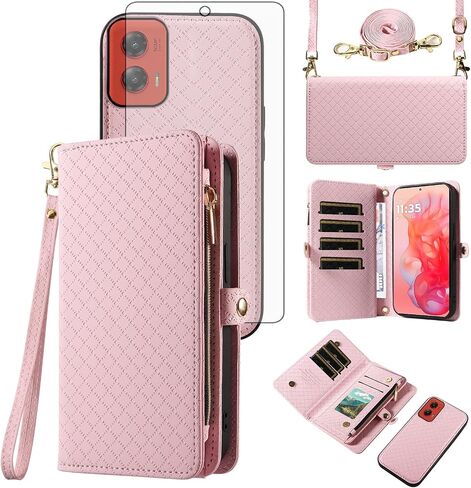 ASUWISH PHOPER CASE لـ MOTEROLA MOTO G Stylus 5G 2024 محفظة سستة غطاء خلايا قابلة للفصل مع حامي الشاشة الزجاجية المتقلب Crossbody Lanyard حزام in Kuwait