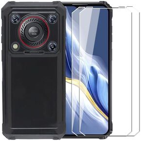 Case for Oukitel WP36 + [2 Pack] Glass Screen Protector Tempered Film - Transparent Silicone Soft Flexible Bumper Shockproof TPU Protective Cover Shell for Oukitel WP36 (Black)