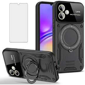 علبة الهاتف لـ Samsung Galaxy A05 مع حزام الشاشة الزجاجي المحفوظات حبل الحامي الثقيلة غطاء محامي الخدمة الثقيلة 360 درجة غير مرئية قابلة للدوار.