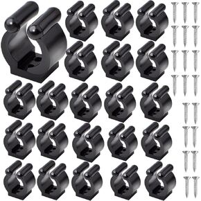 30pcs Fishing Rod Clips Pool Cue Clip Holders Black Plastic Fishing Pole Holder Billiards Snooker Cue Locating Clips with 60pcs Screws for Pool Cues Racks Storage Replacement Wall Mounted