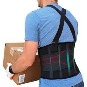 Back Brace with Suspenders, Back Support Belt for Men & Women, Adjustable Work Back Brace, Fajas Para Hombres De Trabajo Pesado, Moving Construction Warehouse Heavy Lifting Any Industrial Work L