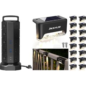 JACKYLED Power Strip Tower, 20 AC Outlets 6 USB Ports(2 USB C), 1050J Surge Protector, 13A Desktop Charging Station, 6.5ft Heavy Duty Extension Cord with Multiple Outlets for Home Office Garage, Black