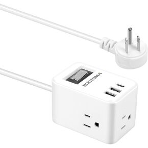 6ft Small Extension Cord, Cruise Approved Outlet, 3-Side Outlet Extender, Power Strip Cube with 3 Outlets 3 USB Ports (1 USB C), Non Surge Protector for Travel