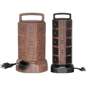 JACKYLED Power Strip Tower Surge Protector with 6.5ft Extension Cord 6 USB Ports and 12 AC Outlets Electric Charging Station for Home Office Dorm Desktop Computer