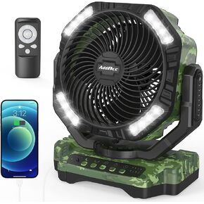 20000mAh Rechargeable Camping Fan - Battery Operated Fan with Light & Remote, Auto Oscillating, 4 Timer, 60 Hrs Work Cordless Tent Fan for Travel Outdoor RV Garage Power Outage Emergency