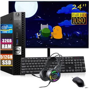 Dell Optiplex 7050 Mini Desktop PC with 24" FHD(1920 x 1080) Monitor, RGB Headphone, Intel Core i7-6700 4-Cores 3.40GHz, 32GB DDR4 RAM, 512GB SSD WiFi BT HDMI, Windows 10 Pro(Renewed)