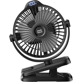 Minthouz Clip on Fan - 720° Rotation Portable Small Fan with LCD Digital Display, 8000mAh Low Noise Desk Fan for Outdoor Camping/Stroller/Home/Office
